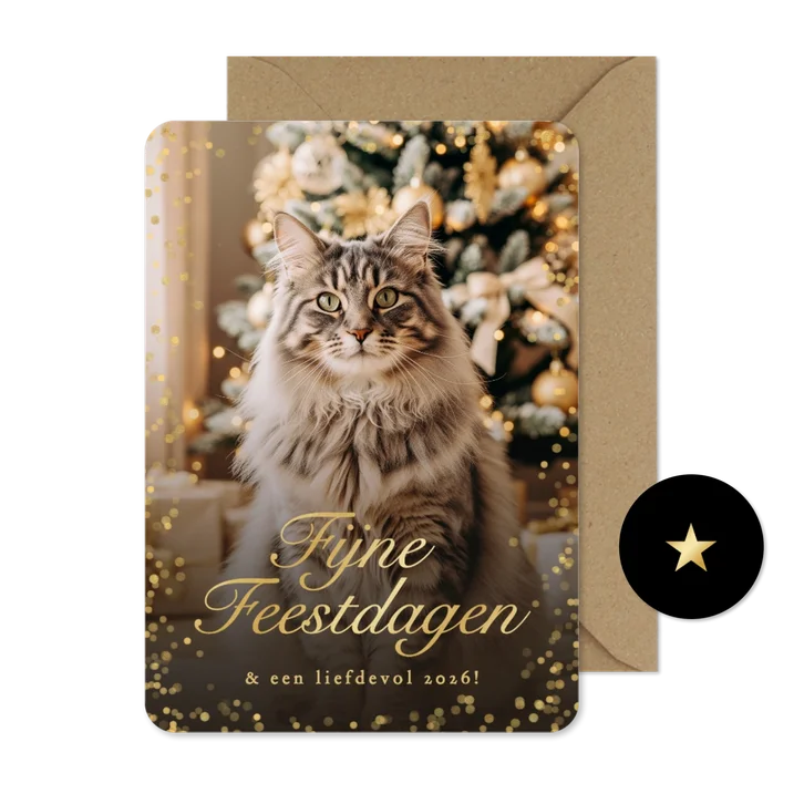 Sprankelend kerstkaartje fijne feestdagen met kat eigen foto