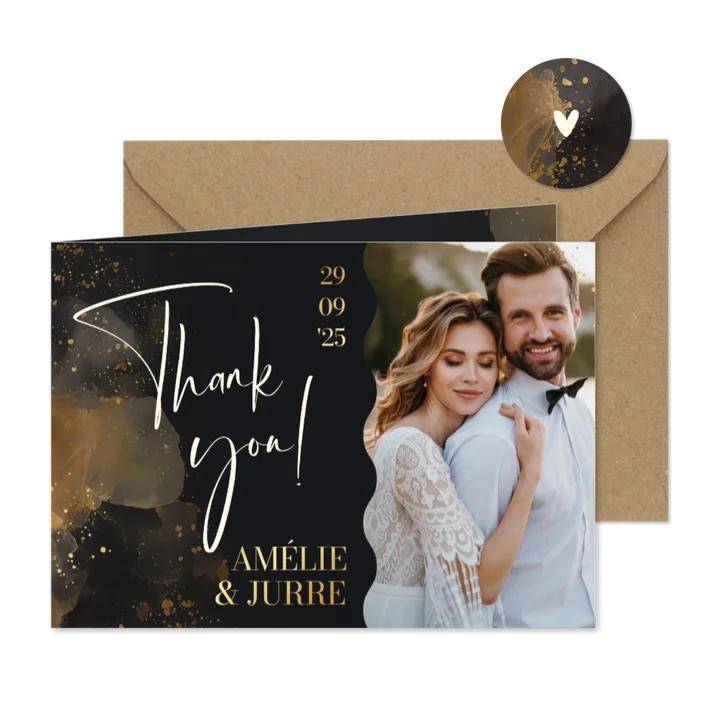 Stijlvol bedankkaartje grijs waterverf goud thank you foto