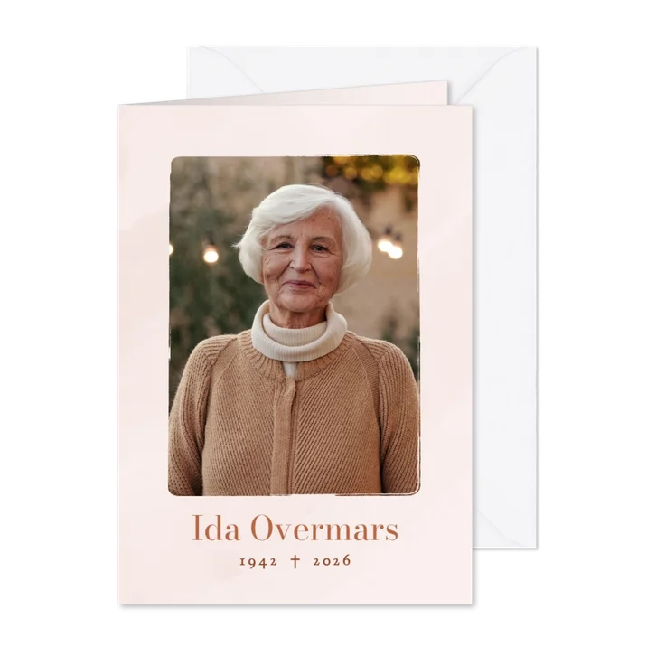 Stijlvol bedankkaartje roze waterverf met foto voor rouw