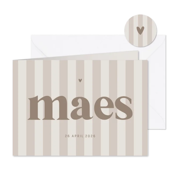 Stijlvol geboortekaartje in grijze beige kleuren gestreept