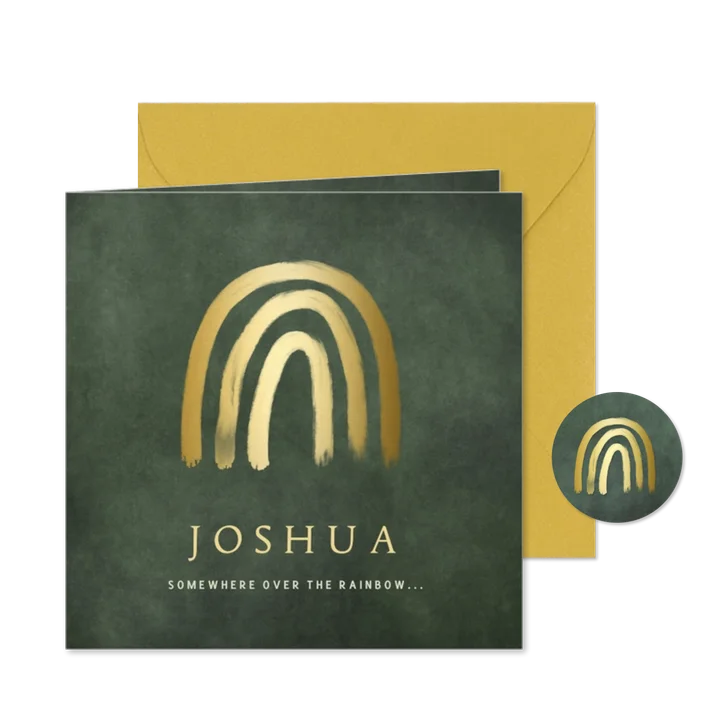 Stijlvol geboortekaartje jongen met goudlook regenboogje