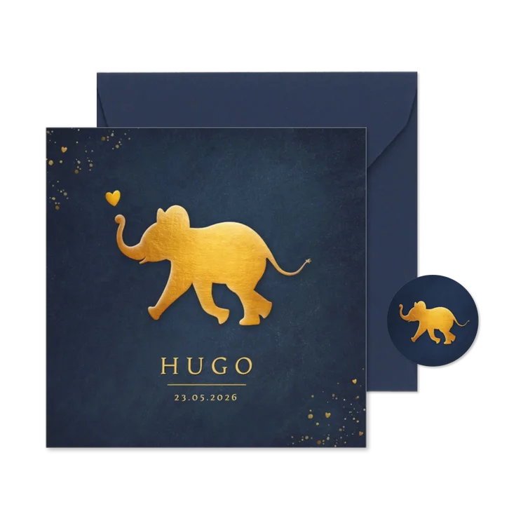 Stijlvol geboortekaartje met silhouet van baby olifant