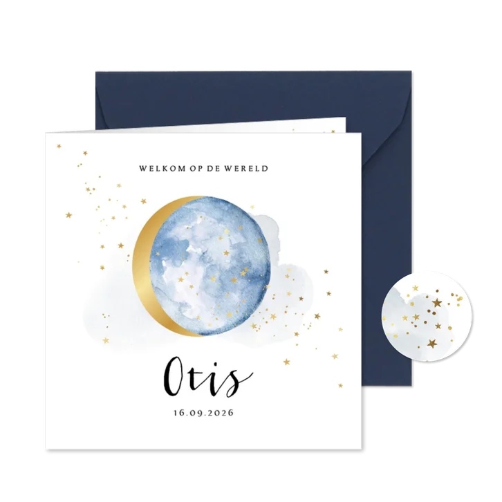 Stijlvol geboortekaartje met watercolour en goud