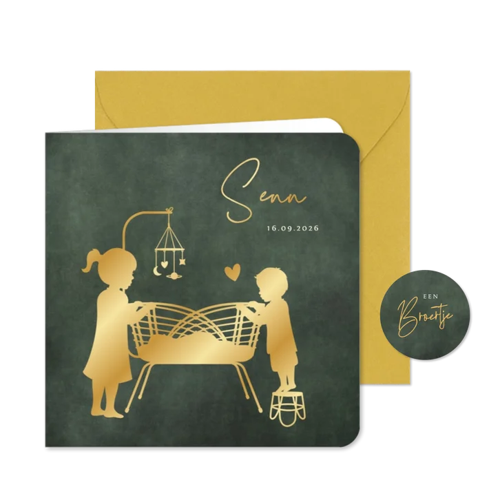 Stijlvol geboortekaartje silhouet broertje in wieg - 3e kind