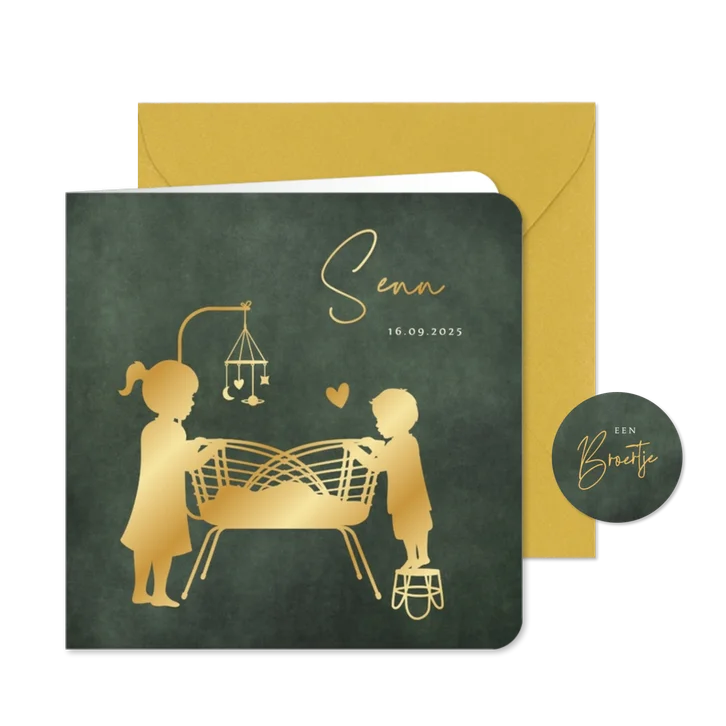 Stijlvol geboortekaartje silhouet broertje in wieg - 3e kind