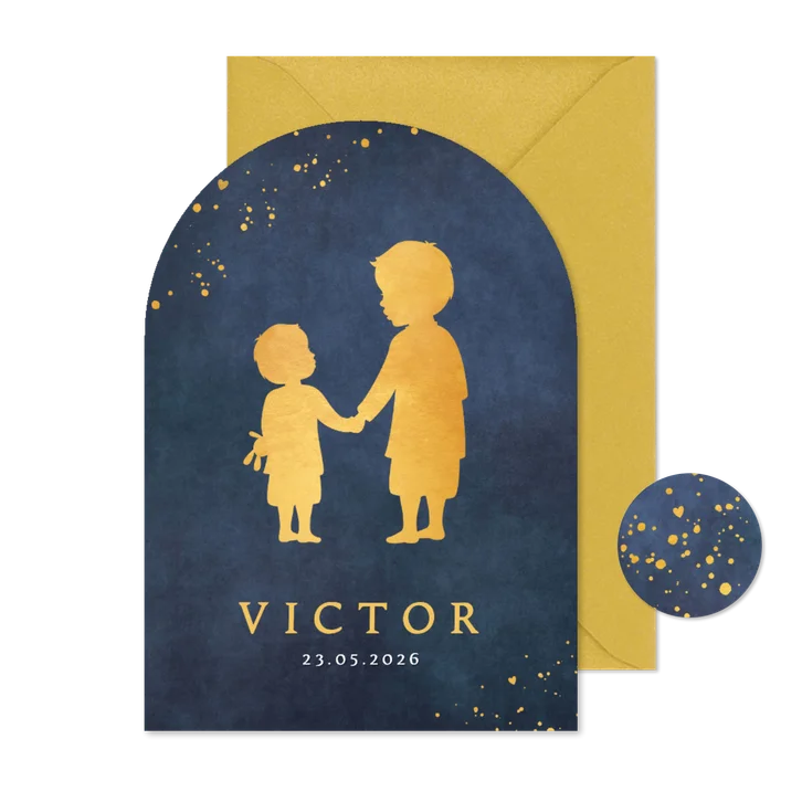 Stijlvol geboortekaartje silhouet broertjes in boogvorm