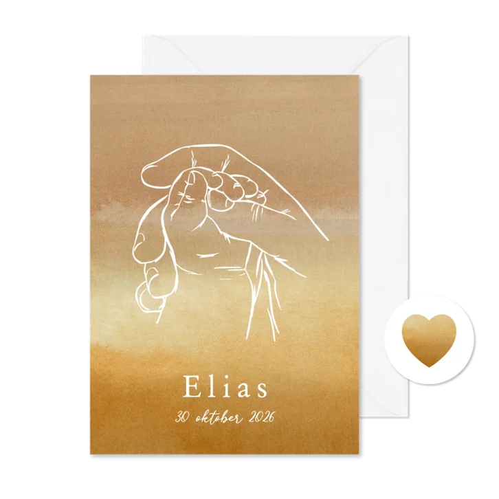 Stijlvol geboortekaartje watercolor lijnillustratie handen