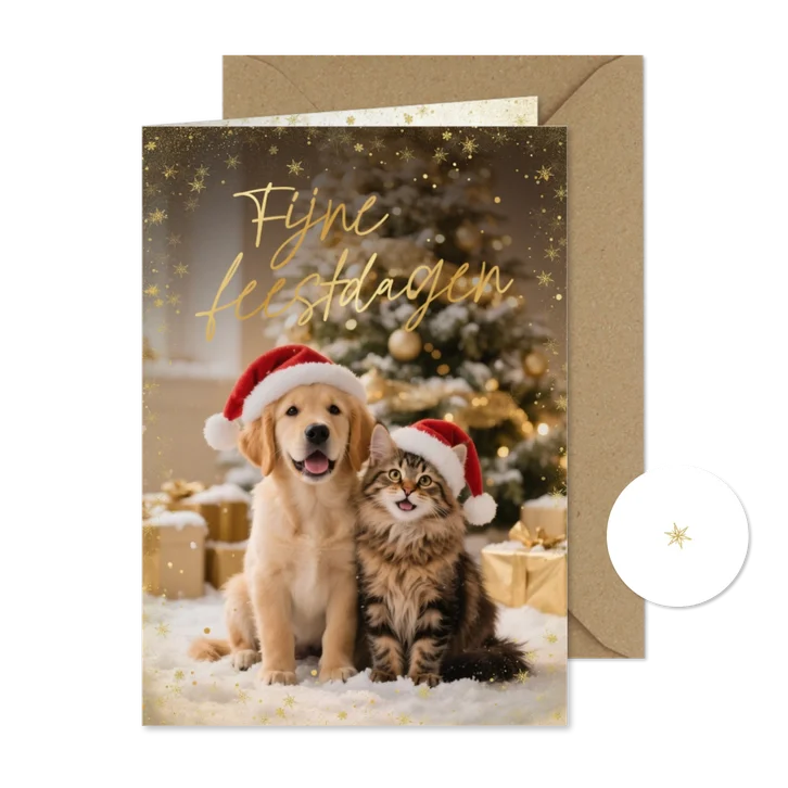 Stijlvol kerstkaartje grote foto fijne feestdagen goud