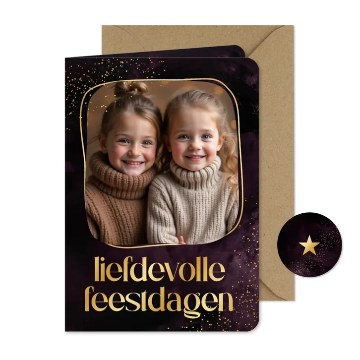 Stijlvol kerstkaartje liefdevolle feestdagen foto paars goud