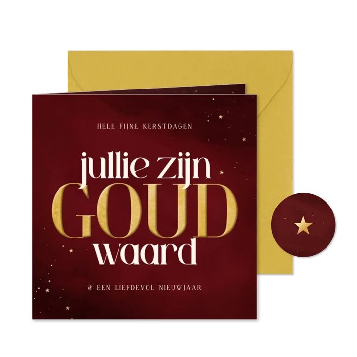 Stijlvol kerstkaartje rood jullie zijn goud waard