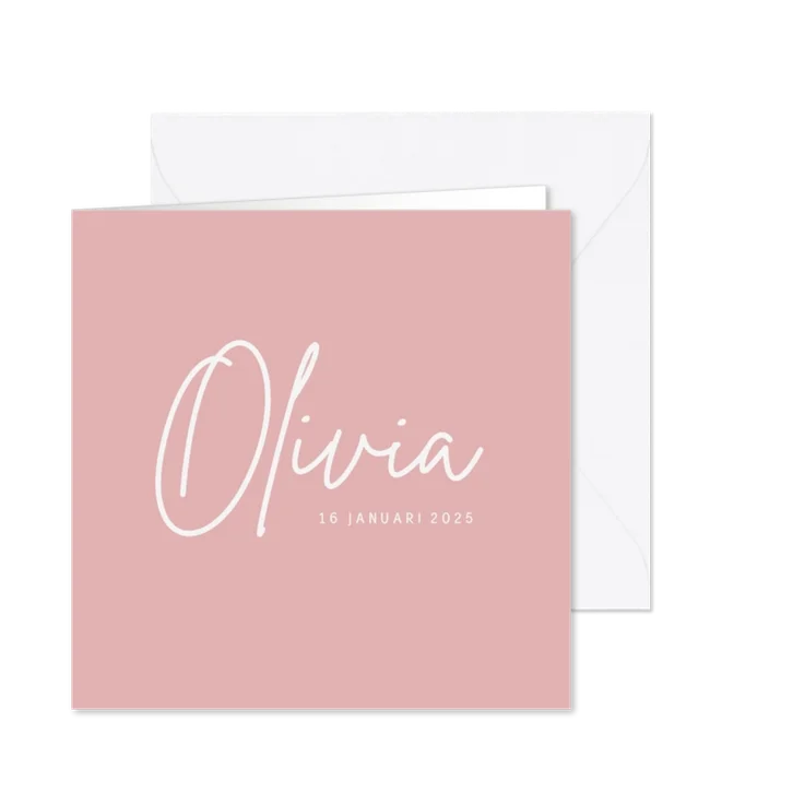 Stijlvol minimalistisch geboortekaartje meisje handlettering