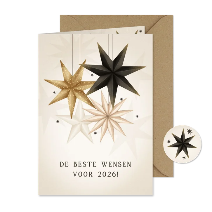 Stijlvol nieuwjaarskaartje papieren kerstster 'beste wensen'