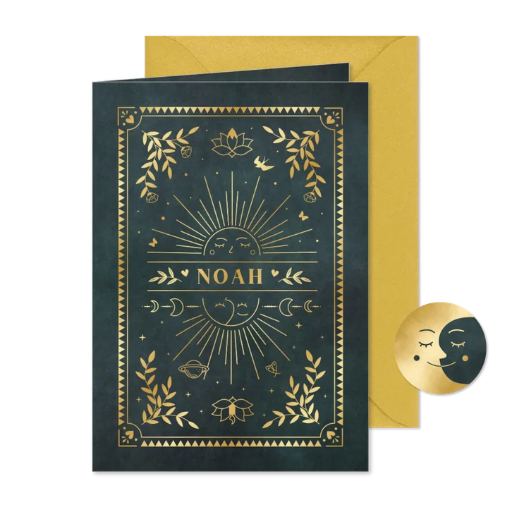 Stijlvol trendy geboortekaartje jongen met maan en zon