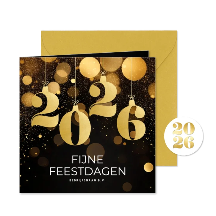 Stijlvol zakelijk kerstkaartje zwart met 2026 goud