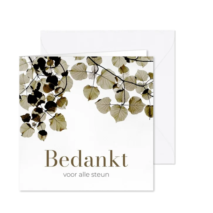 Stijlvolle bedankkaart schaduwspel bladertakken groen