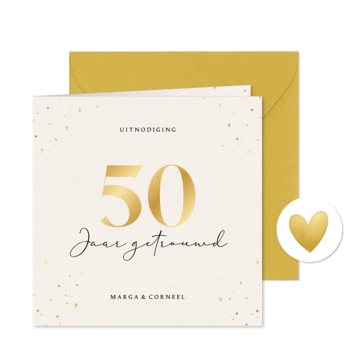 Stijlvolle beige uitnodiging jubileum gouden vijftig