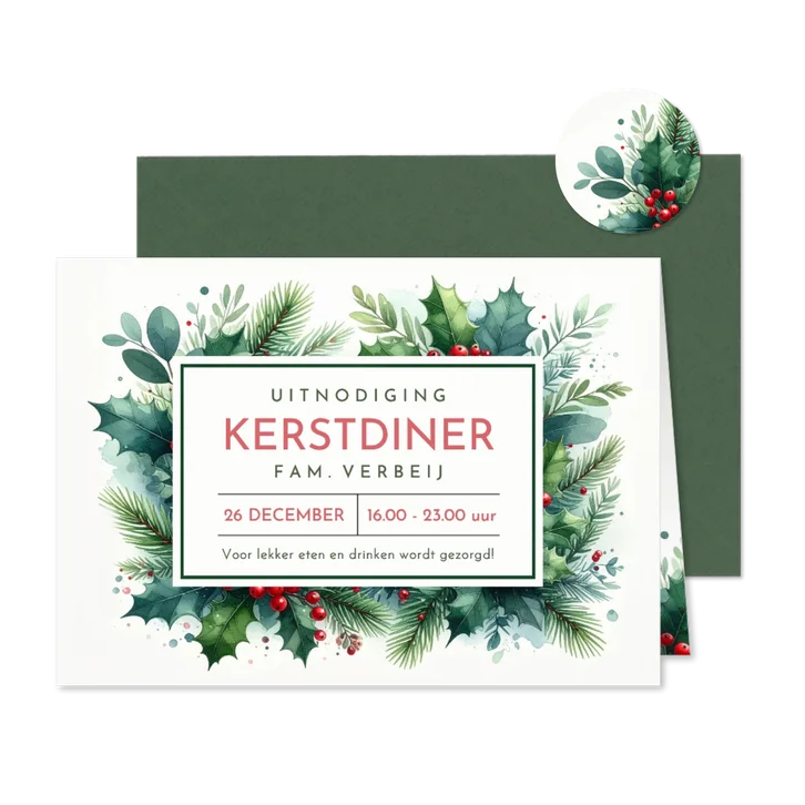 Stijlvolle botanische uitnodiging kerstdiner met takjes
