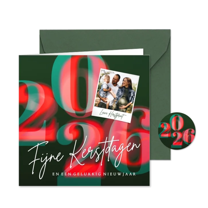 Stijlvolle foto kerstkaart 2026 groen