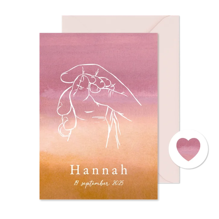 Stijlvolle geboortekaart meisje watercolor illustratie hand