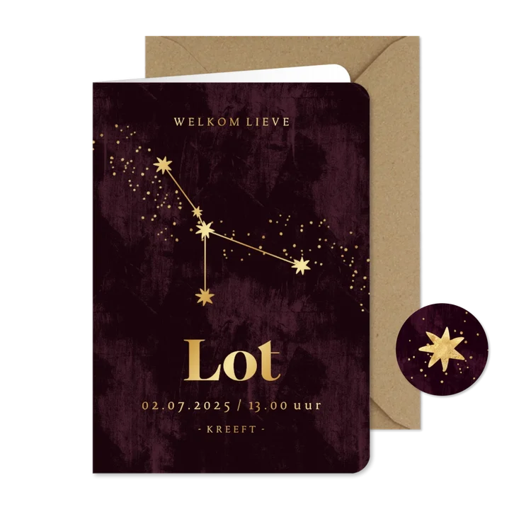 Stijlvolle geboortekaart sterrenbeeld kreeft astrologie goud