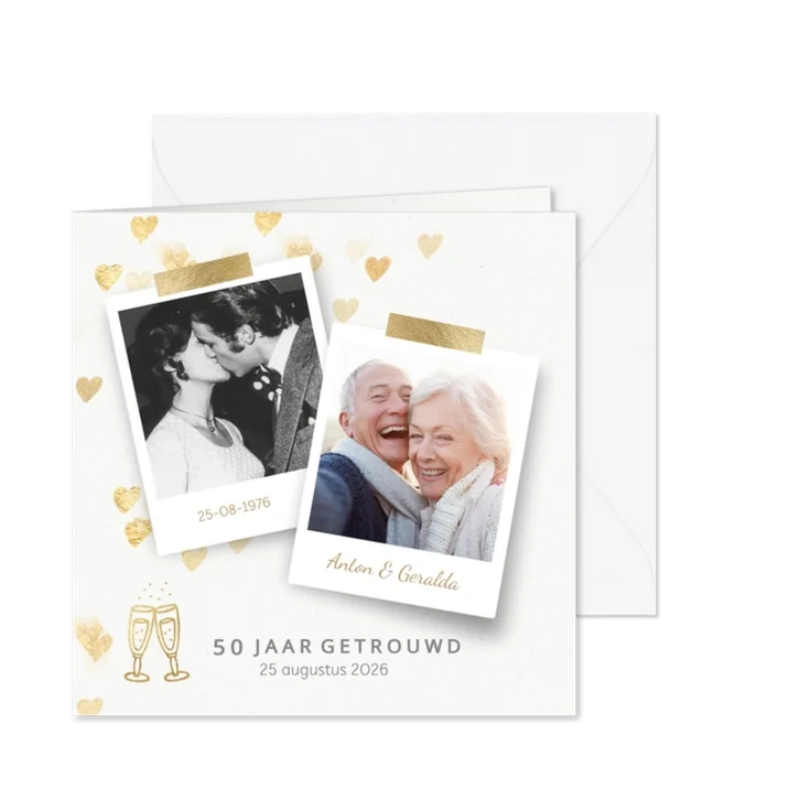 Stijlvolle huwelijksjubileum uitnodiging hartjes