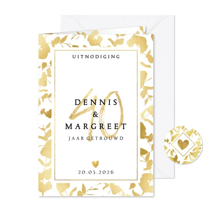 Stijlvolle jubileum uitnodiging 40 jaar met gouden plantjes