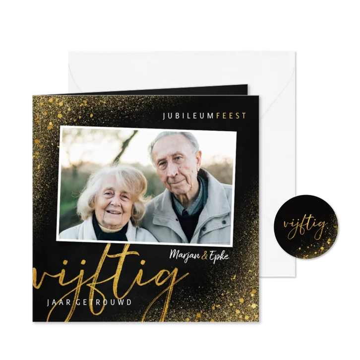 Stijlvolle jubileum uitnodiging 50 jaar met goudlook