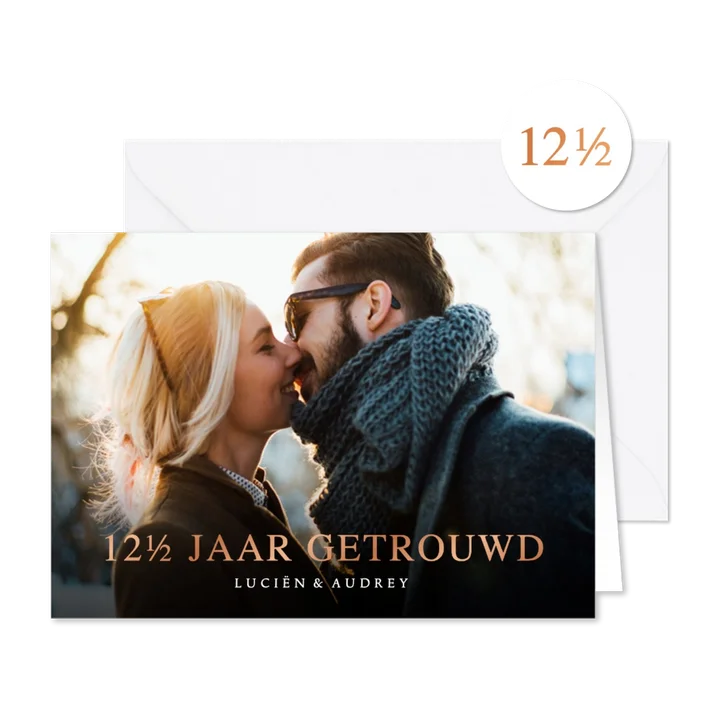 Stijlvolle jubileumkaart 12,5 jaar getrouwd met grote foto