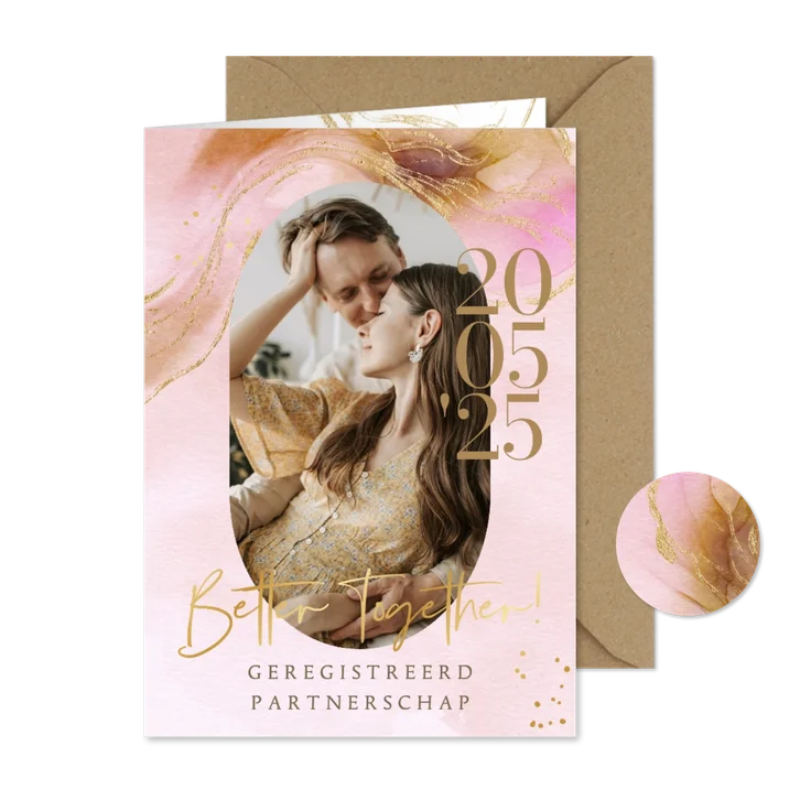 Stijlvolle kaart geregistreerd partners watercolor bohemian