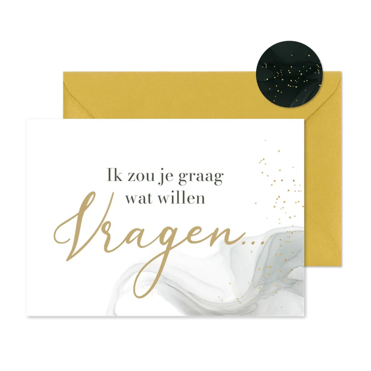 Stijlvolle kaart ik wil je iets vragen watercolor soft goud