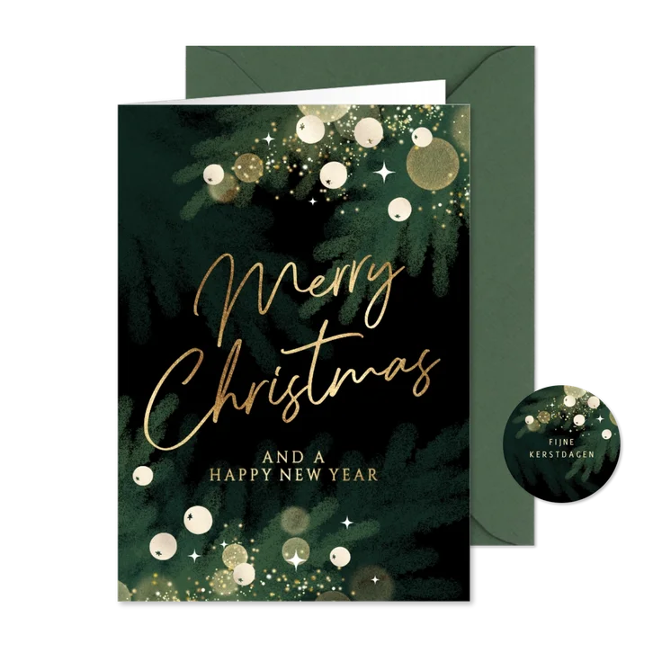 Stijlvolle kerstkaart dennentakjes en besjes