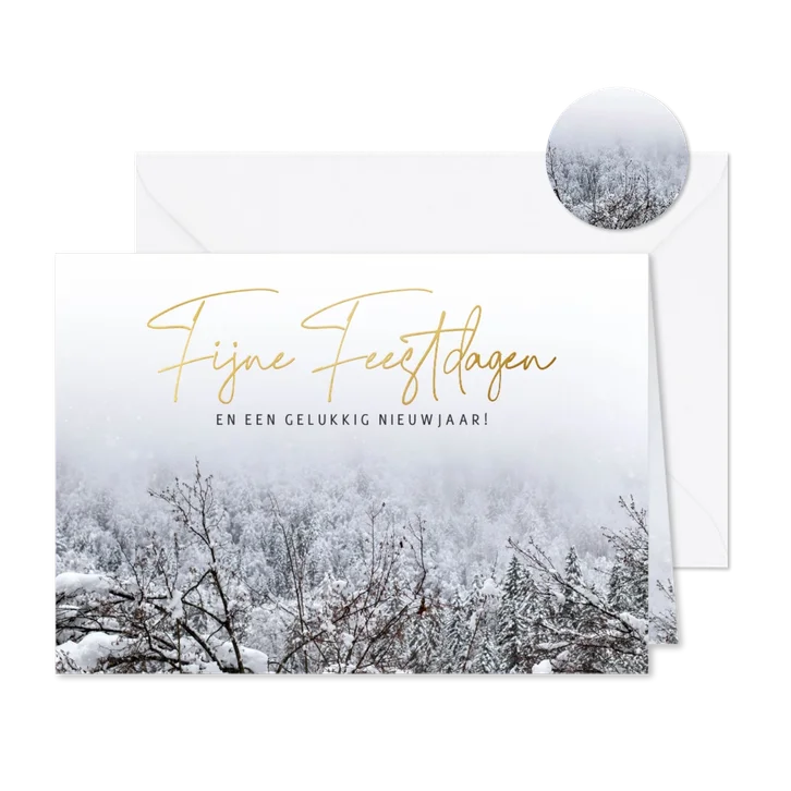 Stijlvolle kerstkaart foto sneeuwlandschap Fijne Feestdagen
