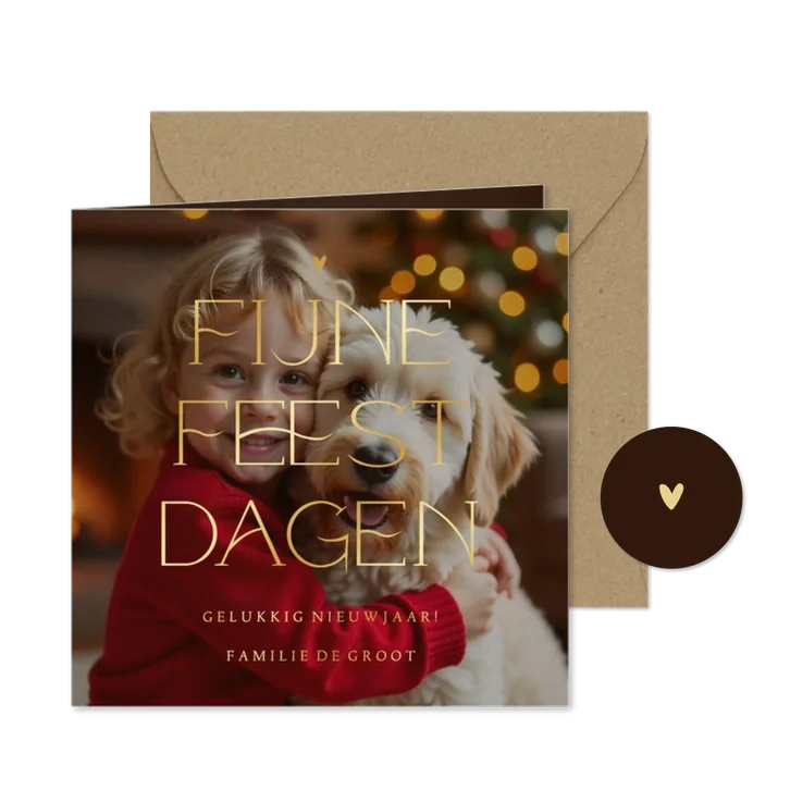 Stijlvolle kerstkaart grote foto transparant met goudfolie