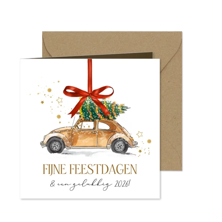Stijlvolle kerstkaart illustratie verhuizing auto kerstboom