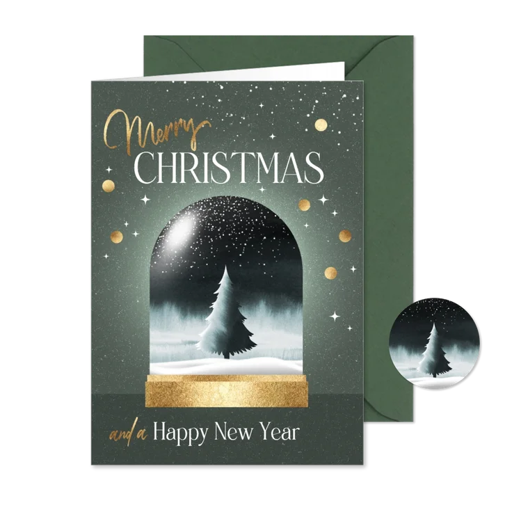 Stijlvolle kerstkaart kerstboom sneeuwbol