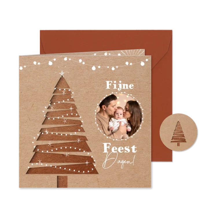 Stijlvolle kerstkaart met foto en 3d kraftpapier effect