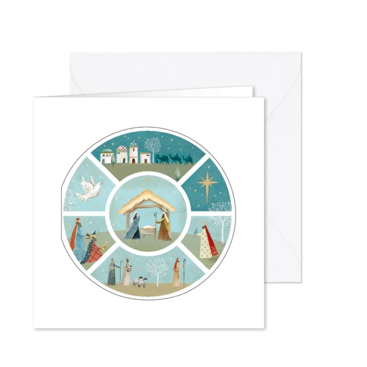 Stijlvolle kerstkaart met het Kerstverhaal ;rond