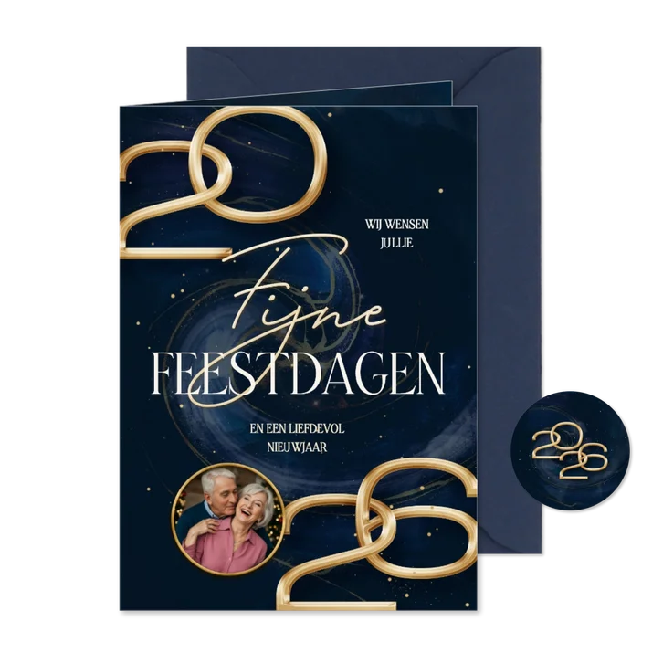 Stijlvolle kerstkaart met marmer swirl en groot jaartal