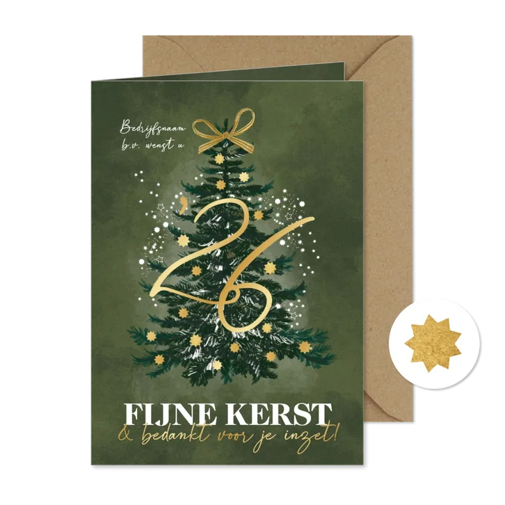 Stijlvolle kerstkaart zakelijk kerstboom jaartal bedankt
