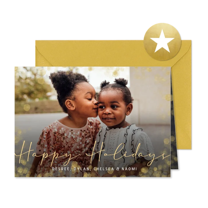 Stijlvolle liggende foto kerstkaart Happy Holidays