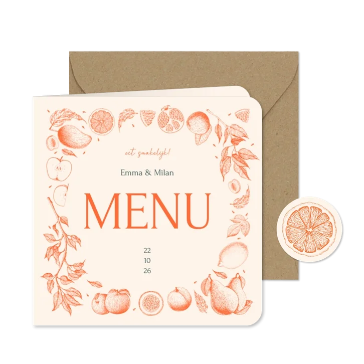 Stijlvolle menukaart met vintage lijntekeningen van fruit