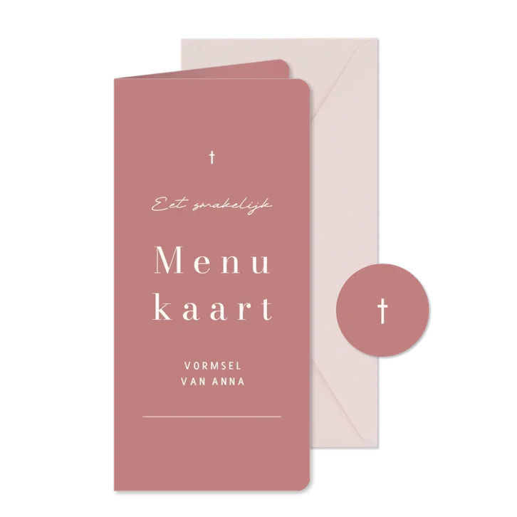 Stijlvolle menukaart oudroze met streep