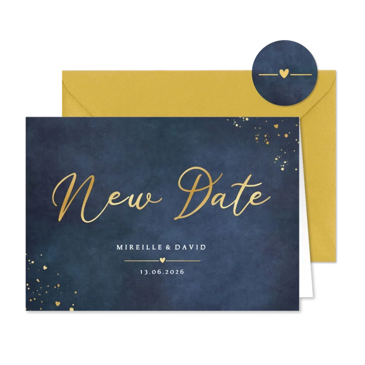 Stijlvolle New Date - Change the Date kaart huwelijksdag