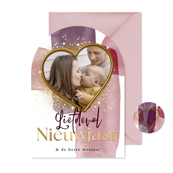 Stijlvolle nieuwjaarskaart liefdevol hart watercolor foto