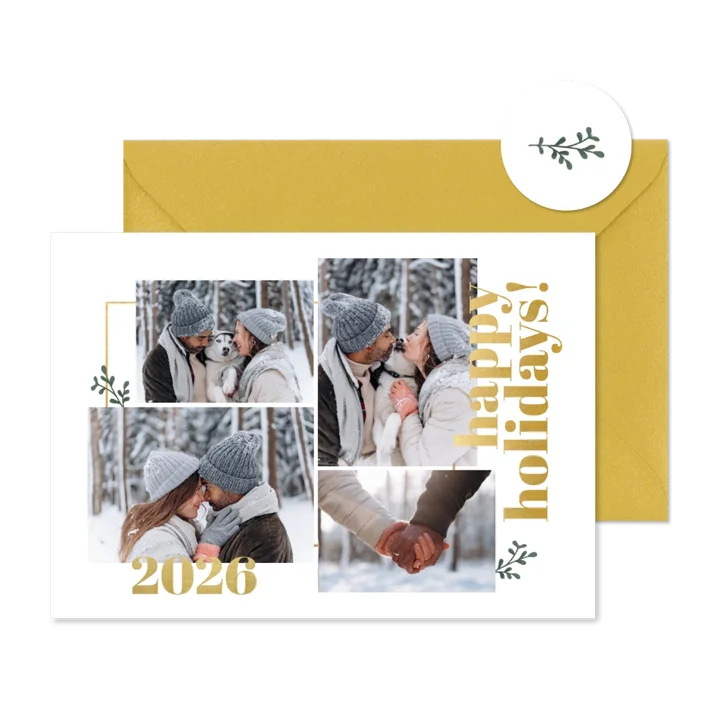 Stijlvolle nieuwjaarskaart met fotocollage 2026