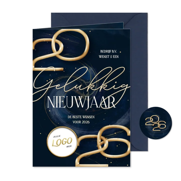 Stijlvolle nieuwjaarskaart met marmer swirl en groot jaartal