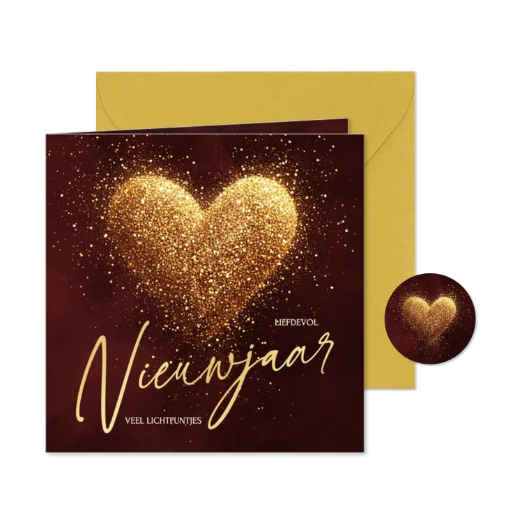 Stijlvolle nieuwjaarskaart met sprankelend hart van glitters