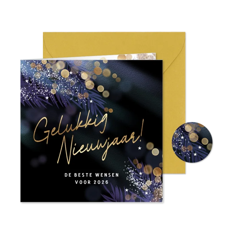 Stijlvolle nieuwjaarskaart sterren en takjes