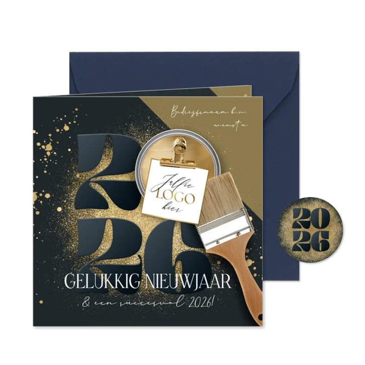 Stijlvolle nieuwjaarskaart zakelijk schilder jaartal goud