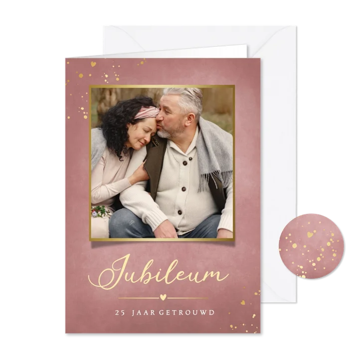 Stijlvolle oudroze uitnodiging huwelijksjubileum met foto